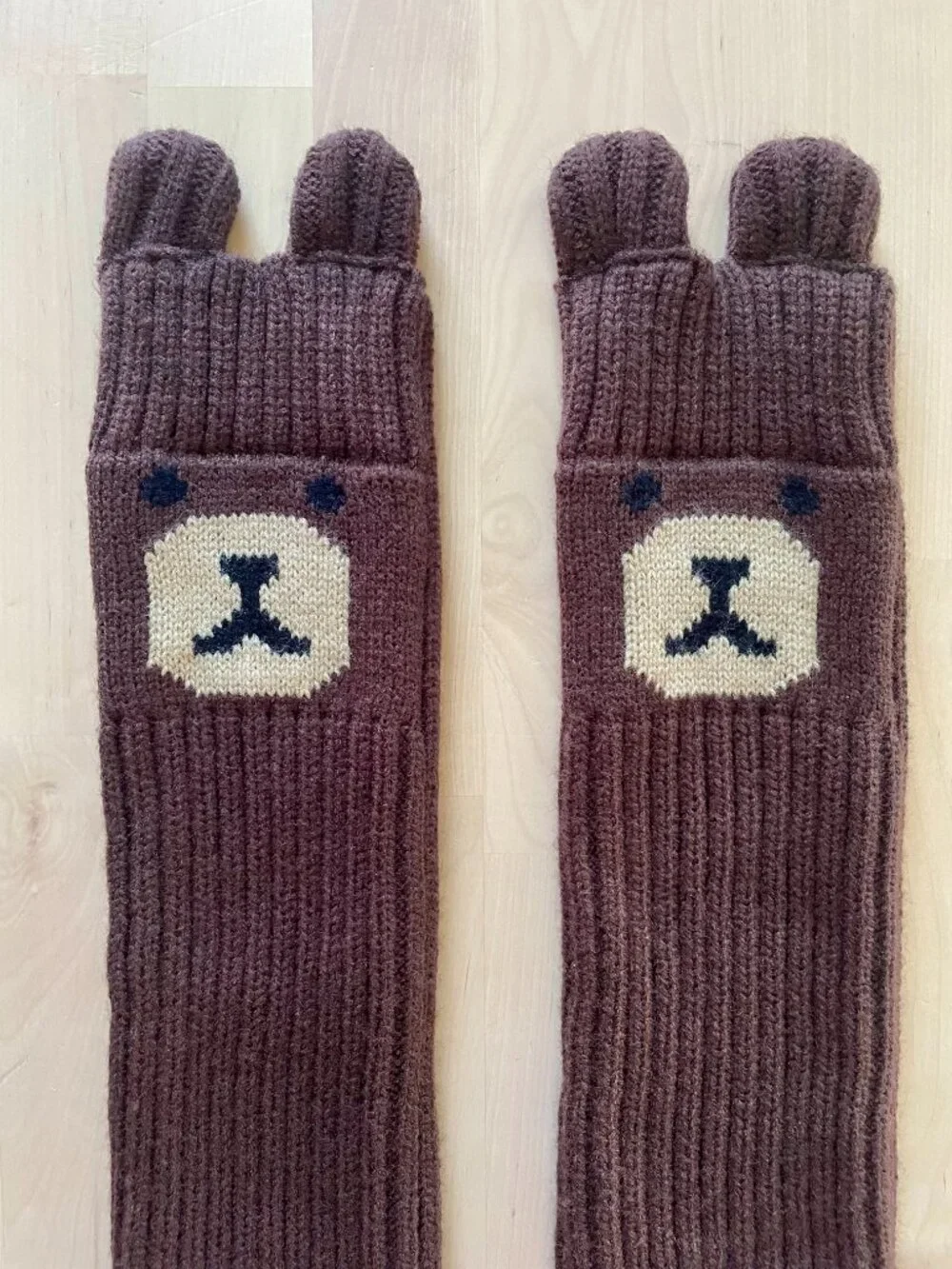 Teddy Fresh Women's Brown Thick Rib Bear Leg Warmers with Ears NWOT NEW One Size